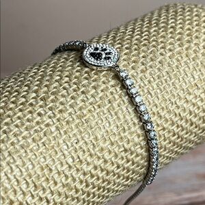 Silver Paw Print Adjustable slide Bracelet with CZ Accents